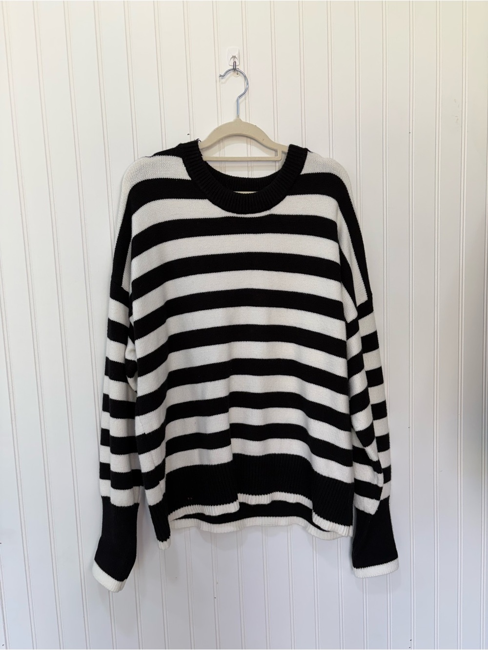 Philosophy Black and White Striped chunky Scoopneck Sweater